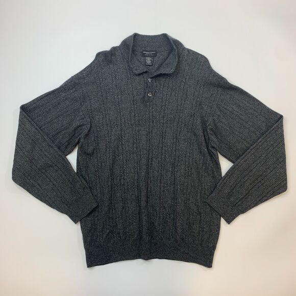 Franco Danti Sweater Mens L Large Charcoal Gray Rayon & Merino Wool Blend Ribbed - Picture 2 of 8